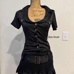 Black Button-Up Short Sleeve Dress